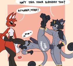 4_toes abs absurd_res alolan_form alolan_meowth anal anal_sex anthro anthro_on_anthro anthro_penetrated anthro_penetrating anthro_penetrating_anthro ass balls bedroom_eyes big_penis birthday birthday_sex black_body black_fur black_hair black_sclera canid canine cheek_tuft chest_tuft choker dialogue dreadlocks english_text erection facial_tuft feet fellatio foreskin fox fur genitals girly grey_body grey_fur group hair half-closed_eyes heart hi_res huge_cock humanoid_genitalia humanoid_penis jewelry lying male male/male male_penetrated male_penetrating male_penetrating_male mammal markings meowth muscle_tone muscular muscular_anthro muscular_male narrowed_eyes necklace nintendo nude on_back open_mouth open_smile oral pecs penetration penile penis pink_background pokémon_(species) pokemon pokemon_(species) red_body red_fur regional_form_(pokemon) seductive sex simple_background smile smirk smug smug_face smug_grin speech_bubble spitroast text the_xing1 toes trio tuft vein veiny_penis vinci_(itsmemtfo4) white_body white_fur yellow_markings