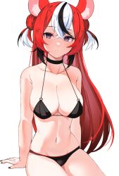 animal_ears bikini black_hair blue_eyes breasts cleavage collarbone female hakos_baelz highres hololive hololive_english hololive_english_-council- hololive_english_-promise- lessone long_hair looking_at_viewer mouse_ears mouse_girl multicolored_hair navel parted_lips red_hair solo streaked_hair swimsuit thighs twintails virtual_youtuber white_hair