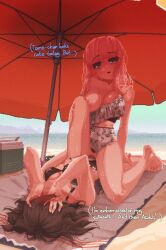 2girls beach blush exhibitionism female female_only female_pubic_hair karamel_flan katou_asuka kuroki_tomoko multiple_girls partially_clothed pixel_art pubic_hair public public_sex rubbing_pussy scissoring tribadism watashi_ga_motenai_no_wa_dou_kangaetemo_omaera_ga_warui! yuri