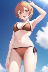 ai_generated beach bellybutton bikini hoshizora_rin love_live! love_live!_school_idol_project novelai orange_hair short_hair