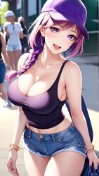 1girls 2023 ai_generated cap curvaceous curvy_body curvy_female female_focus female_only genshin_impact hair_braid highres long_hair mihoyo purple_cap purple_eyes purple_hair purple_topwear raiden_shogun seductive_look stable_diffusion tagme voluptuous_female