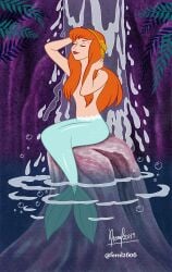 1girls atlanteia blue_tail closed_eyes disney female female_only jpeg long_hair mermaid mermaid_girl mermaid_position mermaid_tail peter_pan peter_pan_(disney) red_lipstick scales seductive_look seductive_pose signature sitting smile solo water