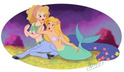 2girls alpha_channel blonde_hair blue_eyes blue_tail centaur centaur_girl centauress disney fantasia female female_focus female_only mermaid mermaid_girl mermaid_tail multiple_girls nippy13 peter_pan peter_pan_(disney) png seducing seduction seductive seductive_eyes seductive_mouth seductive_smile tail visola yuri