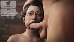 1boy 1girls 3d 3d_(artwork) alex_chen asian asian_female athletic athletic_female balls big_penis black_hair black_hair_female blowjob brown_eyes cheek_bulge collarbone currysfm ear_piercing earrings eyes_rolling_back fellatio female female_focus female_penetrated female_protagonist genitals glasses hi_res highres human life_is_strange life_is_strange:_true_colors light-skinned_female light-skinned_male light_skin male medium_hair open_mouth oral oral_penetration oral_sex penetration penile penile_penetration penis penis_in_mouth piercing piercings saliva saliva_drip saliva_on_penis saliva_string saliva_trail teeth teeth_showing teeth_visible testicles