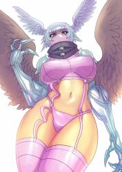 1girls blue_eyes blue_hair claws clothed crop_top digimon digimon_(species) digimon_frontier face_mask female garter_straps head_wings large_breasts looking_at_viewer looking_down maniacpaint navel panties short_hair shutumon skimpy solo thick_thighs thighhighs thighs winged_humanoid wings zephyrmon