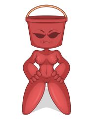 angry annoyed anthro anthrofied belly belly_button big_eyes big_forearms big_hands big_head bottom_heavy breasts breasts breasts bucket bucket_girl cheek_bulge exposed_breasts exposed_pussy eyelashes gravity_breaker hands_on_hips looking_at_viewer midriff pail petite plastic plastic_skin pointed_feet pussy red_nipples red_skin shiny shiny_skin shortstack small_breasts smaller_female vagina