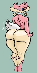 anthro ass audino big_butt female fluffy fluffy_tail generation_5_pokemon glistening glistening_body heart_pattern hi_res huge_butt looking_at_viewer looking_back mob_face nintendo petra_(shewiff) pink_body pokémon_(species) pokemon pokemon_(species) shewiff solo tail tan_body thick_thighs wide_hips