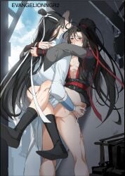 anal_sex bishonen black_hanfu canon_couple cum cum_on_clothing gay gay_sex hanfu lan_wangji long_hair long_hair_male male_only mo_dao_zu_shi nyamuse standing_sex stolen_art wei_wuxian white_hanfu yaoi