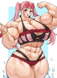 1girls abs alternate_costume bangs bare_thighs big_breasts bikini breasts cleavage eyewear_on_head female female_only fire_emblem fire_emblem:_three_houses fire_emblem_heroes flexing hilda_valentine_goneril huge_breasts long_hair looking_at_viewer musctonk muscular muscular_female nintendo official_alternate_costume open_mouth pink_bikini pink_hair pink_swimsuit smile solo sunglasses sunglasses_on_head swimsuit thick_thighs thighs twintails