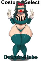 1girls ball_gag big_ass big_breasts blindfold body_writing broken_rape_victim coldarsenal defeated edit female female_only game_over gameoveredits hero_outfit_(mha) inko_midoriya my_hero_academia solo superheroine thick_thighs thighhighs wide_hips