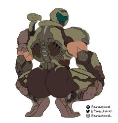 1boy 2021 armor ass ass_focus big_ass big_butt big_muscles broly_culo butt butt_focus crouching doom doom_slayer_(doom) helmet highres human looking_back male male_only maniachybrid meme muscular muscular_human muscular_male parody simple_background solo spread_legs spreading white_background