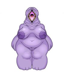 arms_at_sides belly belly_button big_areola big_breasts big_feet big_female big_forearms big_hips big_legs big_nipples big_woman bigger_female breasts chubby chubby_belly chubby_female eye_in_mouth female female_focus female_only gravity_breaker hanging_belly hanging_breasts monster monster_girl puffy_pussy purple_body purple_nipples purple_sclera purple_skin pussy red_pupils sharp_teeth shiny shiny_skin vagina wide_hips yellow_teeth