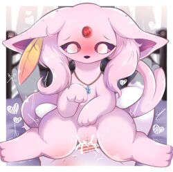 ame_kitsune blush bodily_fluids censored clitoral_hood clitoris cowgirl_position cum cum_in_pussy cum_inside duo eeveelution espeon female female_focus female_on_top female_penetrated feral first_person_view from_front_position fur generation_2_pokemon genital_fluids genitals hair heart hi_res inner_ear_fluff looking_at_viewer male male/female male_penetrating male_penetrating_female male_pov nintendo on_bottom on_top penetration penile penile_penetration penis_in_pussy pink_body pink_fur pink_hair pokémon_(species) pokemon pokemon_(species) purple_eyes sex tuft vaginal_penetration