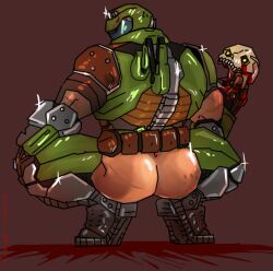 2022 armor ass ass_focus big_ass big_butt big_muscles broly_culo butt butt_focus crouching doom doom_slayer_(doom) dukes_nukes glistening glistening_butt helmet human male male_only meme muscular muscular_human muscular_male parody simple_background solo sparkles spread_legs spreading