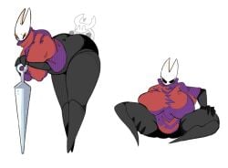 cape cloak doodle hollow_knight hornet_(hollow_knight) incest osakana2gou protagonist_(hollow_knight) red_cape simple_background size_difference younger_male