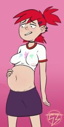 1girls belly big_belly breasts earrings edit female female_only foster's_home_for_imaginary_friends frankie_foster hand_on_belly lactation lactation_through_clothes nipples nipples_visible_through_clothing pregnant red_hair solo_female thunderthot