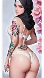 ai_generated ass female flower hijab lingerie muslim muslim_female tattoo tattoos