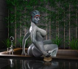 1girls 3d alien asari ass athletic bath bathroom big_ass blue_body blue_skin breasts daz3d daz_studio female jackgb mass_effect mass_effect_2 naked nipples no_bra no_panties nude samara solo tagme