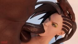 3d 3d_(artwork) balrog blowjob brazilian brazilian_female dark-skinned_female dark-skinned_male dark_skin facefuck female hand_on_head interracial latina laura_matsuda male/female redbone straight street_fighter street_fighter_v sucking_penis ynoz