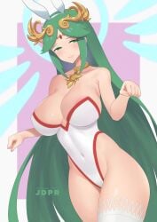 blush breasts bunny_ears bunnysuit female female_only green_eyes green_hair jdpr kid_icarus long_hair nintendo palutena slutty_outfit solo