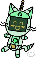 animal_genitalia animal_penis antenna cat_ears closed_eyes cross ear feline feline_genitalia feline_penis gold_penis green_body happy happy_eyes kit-tie-440_(puffy_maker) male penis puffy_maker robot robot_boy robot_cat screen_face smile star_of_life tail watermark whiskers