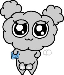 :3 anthro chibi cloud condom double_bun female gray_body misst_(puffy_maker) plump_labia puffy_maker pussy shortstack smug_face watermark