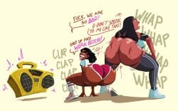 2girls ass ass_clapping ass_out big_ass black_hair body_control bubble_butt clapping_cheeks clothing connie_maheswaran crouching daughter dialogue dumptruck_ass fat_ass female female_only gold_boombox_(prevence) huge_ass large_ass milf mother mother_and_daughter pants priyanka_maheswaran putricia shirt shoes shorts socks squatting steven_universe steven_universe_future text thick_ass thick_thighs tongue tongue_out torn_clothing twerk_hypnosis twerking wardrobe_malfunction yoga_pants