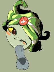 blowjob decapitated_head deepthroat dusa_(hades) female floating_head floating_penis gorgon greek_mythology hades_(game) novakite oral reptile_humanoid simple_background snake snake_girl snake_tongue spit straight