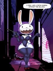 clothing dracojeff elbow_gloves female firearm furry gun handgun high_heels leotard male_head/female_body max_(sam_and_max) rabbit rule_63 sam_and_max sharp_teeth thighhighs weapon