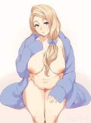 1girls areolae big_breasts blue_eyes breasts chubby female female_only fire_emblem fire_emblem:_three_houses gradient_background hair_ribbon large_breasts lavender_incubus light_brown_hair magical_ondine mature mature_female mercedes_von_martritz milf navel nintendo nipples nude nude_female outie_navel solo thick_thighs very_long_hair wide_hips