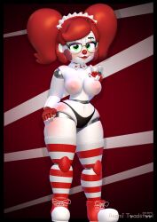 3d 3d_(artwork) baby_(fnafsl) big_breasts black_panties circus_baby circus_baby_(fnaf) exposed_breasts five_nights_at_freddy's five_nights_at_freddy's:_sister_location fnaf glasses green_eyes lipstick panties peace_sign pigtails red_hair red_lipstick sister_location so87baby solo solo_female summer_of_87_baby