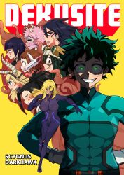 1boy 1futa 6+girls artist_request commissioner_upload cover_art fanfiction female futanari hero_outfit_(mha) izuku_midoriya kyoka_jiro light-skinned_female light-skinned_futanari light-skinned_male male male_focus melissa_shield midnight_(my_hero_academia) mina_ashido momo_yaoyorozu my_hero_academia nemuri_kayama ochako_uraraka rogunsou standing symbiote tentacle tsunotori_pony tsuyu_asui