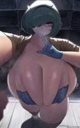 big_breasts curvaceous curvy curvy_body curvy_female curvy_figure huge_breasts latex_gloves looking_at_viewer mask mmmmmkun mole_on_breast mole_under_eye nipple_bulge nipple_slip nurse pov pov_eye_contact solo solo_female solo_focus steam steaming_body steamy_breath stockings