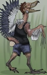 absurd_res animal_genitalia avian bird bodily_fluids body_horror cloaca clothed clothing egg egg_laying feather_growth feathers gender_transformation genital_fluids genitals growth hi_res human_to_feral looking_back mid_transformation mtf_transformation open_mouth pelecaniform shoebill silvergriffin21 simple_background solo species_transformation tail transformation wardrobe_malfunction