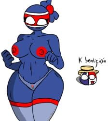 1girls big_breasts blue_body blue_skin bow costa_rica_(countryhumans) countryballs countryhumans countryhumans_girl hat huge_thighs latina panama panama_(countryhumans) panama_hat polandball red_nipples thighs underwear