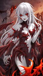 ai_generated blood ear eyes flames hair messy pointy red ruins skin stable_diffusion upscaled vampire waifu2x white