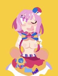 bad_anatomy blush breasts clothing lineless_art ootori_emu project_sekai sweat yellow_background