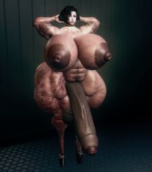 1futa 3d arms_behind_head futa_only futanari high_heels huge_ass huge_belly huge_breasts huge_cock huge_nipples second_life self_upload short_hair thesusman