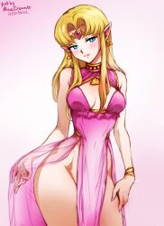 1girls a_link_between_worlds bare_thighs bimbo blonde_hair blue_eyes breasts clothes_lift dress dress_pull hips lifted_by_self long_hair looking_at_viewer medium_breasts minacream nintendo pointy_ears presenting princess_zelda revealing_clothes smile solo the_legend_of_zelda thighs thin_clothing zelda_(a_link_between_worlds)