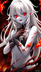 ai_generated blood ear eyes flames hair messy pointy red ruins skin stable_diffusion upscaled vampire waifu2x white