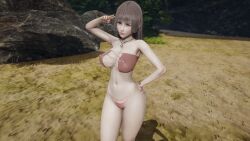 1girls 3d 3dcg beach big_breasts big_breasts bikini brown_eyes brown_hair female honey_select honey_select_2 huge_breasts kazuki-chan model original_character