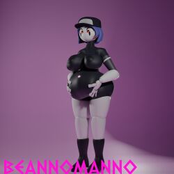 big_breasts big_butt digestion female female_focus female_only happy purple_background purple_hair robot robot_girl staff_bot_(security_breach) staffbot stuffbot stuffbot(nightbotgrey) tagme vore vore_belly