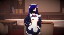 1girls 3d blue_hair cat_ears custom_maid_3d_2 dominant_female eye_patch female green_eyes heart_pasties heterochromia latex madyln_immetosi maid_outfit mask pasties shortstack