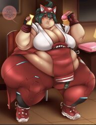 2d blizzard_entertainment donut eating fat huge_thighs kiriko_(overwatch) obese obese_female overwatch overwatch_2 overweight overweight_female sweetdreamcoffe