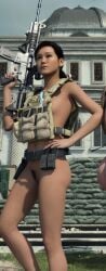 black_hair domino_(cod) gun pubic_hair pussy tactical_vest tagme