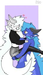 absurd_res anthro aroused big_tail blue_body blue_eyes blue_fur choker clothing collar condom dragon duo female female_penetrated fishnet fishnet_clothing fishnet_legwear fishnet_pantyhose flat_colors fur furred_dragon genitals glistening glistening_clothing glistening_legwear heart hi_res holding_partner holding_shoulder hoodie horn jewelry leeya_(zertyz) legwear looking_at_another looking_pleasured male male/female male_penetrating male_penetrating_female necklace nude orange_eyes pantyhose penetration penis sex sexual_barrier_device side_view simple_background simple_eyes tail thigh_highs topwear translucent translucent_clothing white_body zertyz zertyz_(character)