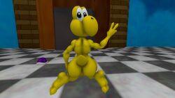 3d 3d_(artwork) anthro ass back balls barefoot big_ass big_butt digital_media_(artwork) feet genitals hi_res humanoid koopa koopa_troopa male male_only mario_(series) nintendo nude peace_sign scalie shell solo source_filmmaker super_mario_64 toes v wide_hips