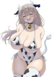 1girls armwear big_breasts bikini bikini_bottom bikini_top blush breasts cleavage closed_eyes cow_ears cow_horns cow_print cow_print_armwear cow_print_bikini cow_print_thighhighs cow_tail cowbell ear_tag fake_animal_ears fake_tail female female_only grey_hair hair huge_breasts large_breasts legwear mature mature_female mature_woman mik4 milf mother neckwear solo solo_female swimwear tail thick_thighs thighhighs thighs uzaki-chan_wa_asobitai! uzaki_tsuki