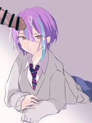 2boys cum cum_on_face cyan_highlights gay kamishiro_rui male_only project_sekai purple_hair semen_on_face tagme yaoi ネモ_(nemo)