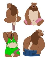 angry angry_expression animal_genitalia anthro ass ass_cleavage balls bear bent_over big_butt big_penis bottomwear bottomwear_down brown_bear butt_crack chubby_anthro chubby_belly chubby_male clothed clothing clothing_too_small denim denim_clothing dressing genitals grizzly_bear hair hands_behind_head hi_res himerosthegod jeans kuruk_(character) lace lingerie looking_at_viewer looking_back male mammal mane mane_hair nude one_eye_closed overweight overweight_anthro overweight_male pants partially_clothed penis penis_down pulling_up_pants rear_view sheath slightly_chubby solo struggling struggling_to_fit tight_bottomwear tight_clothing tongue tongue_out underwear underwear_down underwear_only ursine wink winking_at_viewer